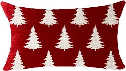 Vista 3 de ITFRO Juego de 2 fundas de almohada de algodón y lino, decoración de Navidad, decoración de pinos, árboles de pino, plantas del bosque, funda