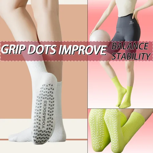 Vista 16 de Calcetines de agarre para mujer, calcetines de yoga para pilates, antideslizantes, barre danza, hospital, correr, lindo, de algodón, 3/4 pares