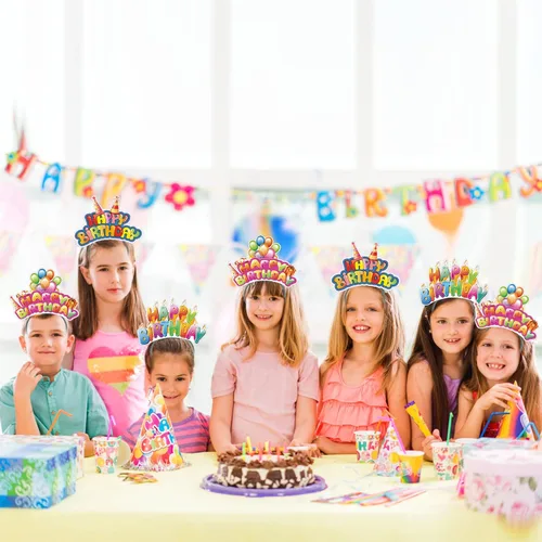Vista 6 de KKBES Diademas de feliz cumpleaños, sombreros de papel para fiesta de cumpleaños, 3 patrones para niños y adultos que celebran cumpleaños