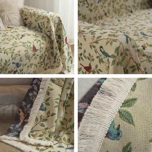 Vista 6 de vctops Fundas de sofá jacquard vintage para sofá seccional patrón de pájaros funda de sofá con flecos para perros fundas de sofá de dos plazas funda