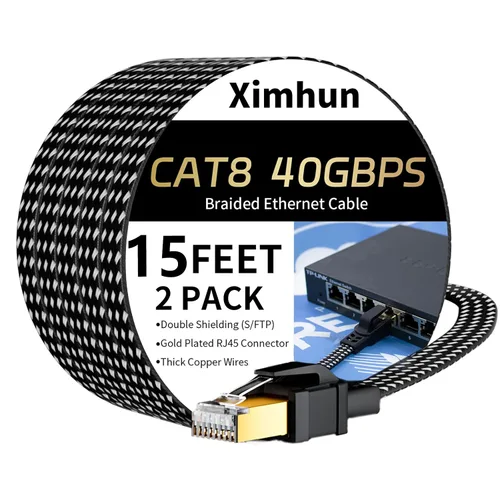 Vista 31 de Cables Ethernet Cat 8 de 3 pies, cable trenzado de red de Internet