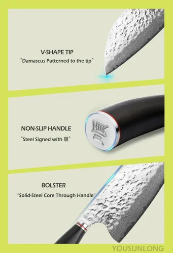 Vista 6 de YOUSUNLONG Cuchilla híbrida de 8" - Cuchillo de chef para exteriores de Ebany