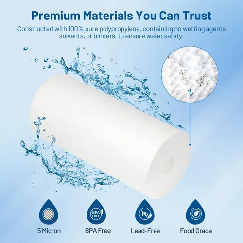 Vista 6 de Cartucho de repuesto de filtro de agua para toda la casa, polipropileno de 5 micras y filtro de sedimento plisado de 5 micrones, paquete de 6