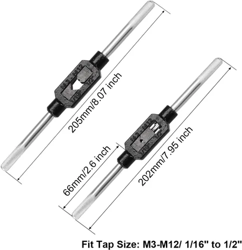 Vista 2 de uxcell Mango de llave de grifo, para roscas métricas M3-M12 1/16"-1/2" (UNC/UNF), soporte para roscado manual para reparación de maquinistas