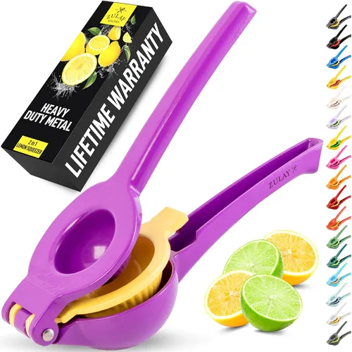 Vista 13 de Zulay Kitchen Exprimidor de limón 2 en 1 de metal, exprimidor de mano de extracción máxima resistente, exprimidor de limón que recibe hasta