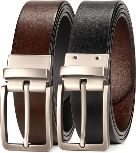 Vista 9 de WOLFANT Cinturón de cuero reversible dos en uno, 100% cuero italiano de marrón y negro