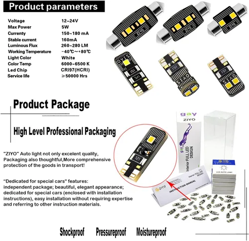 Vista 6 de ZIYO Kit de luces LED para interiores para Porsche Cayman 987 2005-2012, paquete de repuesto de bombillas de cúpula de 6000 K, luces LED blancas
