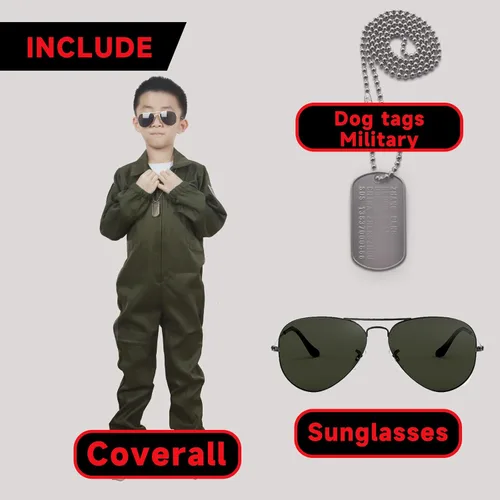 Vista 2 de Traje de vuelo para niños, disfraz de piloto de la Fuerza Aérea, Halloween, cosplay para niños con gafas de sol