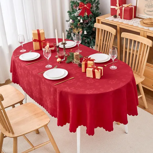 Vista 81 de Mantel Redondo Aqua Jacquard Pequeño de 40 Pulgadas, Manteles para Mesas de hasta 26" de Diámetro, Impermeable, Lavable, Sin Arrugas, Tela Suave