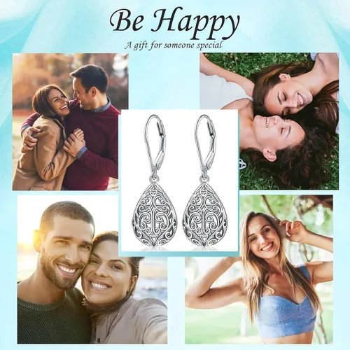 Vista 10 de Aretes colgantes de filigrana de plata de ley 925, margarita, loto, flor de rosa, piedra lunar, lágrima para mujer, nudo celta infinito, margarita