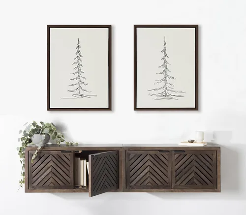 Vista 2 de Kate and Laurel Sylvie Minimalist Evergreen Trees - Juego de lienzo enmarcado por The Creative Bunch Studio, 2 piezas de 18 x 24 pulgadas, marrón, 2