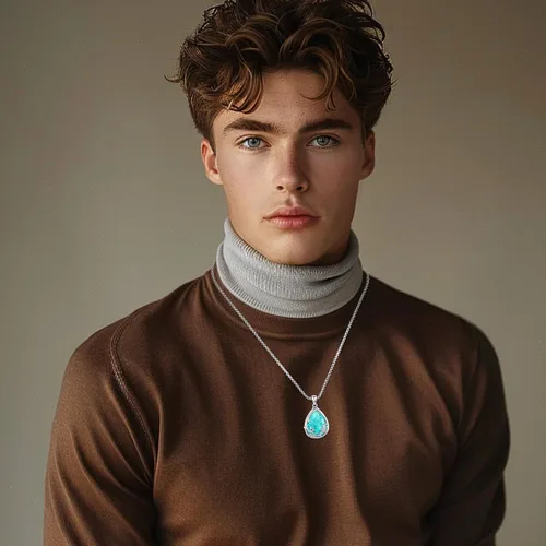 Vista 7 de Joyas de turquesa para mujeres y hombres de plata de ley 925 con colgante de urna para cenizas, collar con medallón de imagen, martillo de Thor