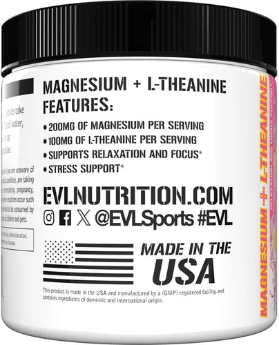 Vista 6 de Evlution Nutrition Magnesio + L-teanina – Relajación natural y apoyo de enfoque – 200 mg de magnesio + 100 mg de L-teanina – Vegano y sin OMG