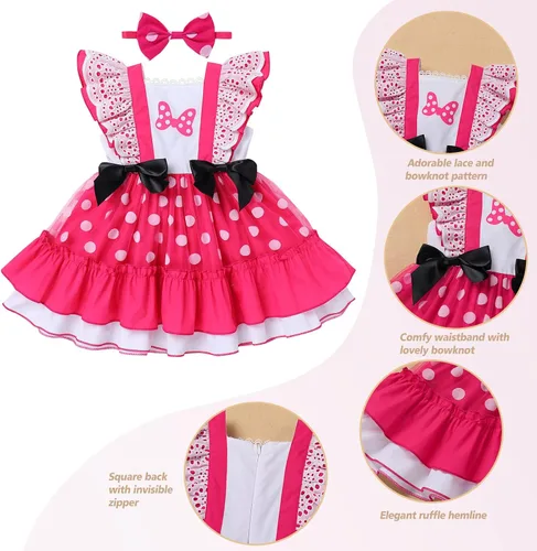 Vista 3 de Vestido de princesa a cuadros para bebé, sin mangas, vintage, de encaje, a cuadros, vestido de princesa acampanado con diadema