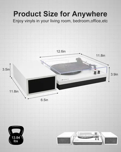 Vista 7 de LP&No.1 - Paquete de tocadiscos moderno con altavoces estéreo de estantería de doble potencia, preamplificador phono incorporado, transmisión por
