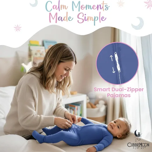 Vista 5 de CubbieMoon Bamboo Viscose Baby Pajamas 2 Way Zip for Diaper Change 0 to 24 Month Soft Stretchy Sleeper 2 Pack