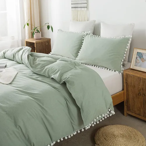 Vista 14 de Softta Grils - Juego de cama con pompones y volantes Pompón blanco+colorido