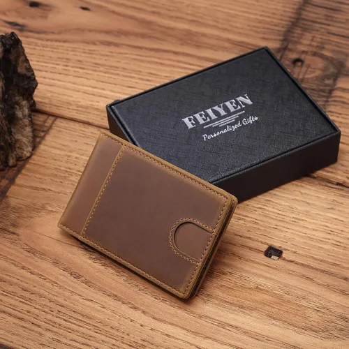 Vista 6 de Monedero minimalista de metal delgado con clip de dinero para marido novio papá hijo, personalizado grabado RFID bloqueo de fibra de carbono