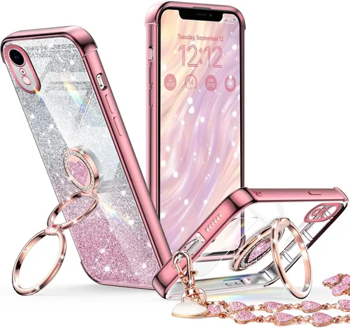 Vista 12 de XYZ para Funda de iPhone Xs Max con Soporte, Funda de Teléfono con Doble Soporte de Anillo, Funda de Amor-Corazón Linda de Lujo con Brillantina