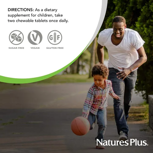 Vista 7 de NaturesPlus Animal Parade Vitamina C para niños sin azúcar, sabor a jugo de naranja natural, 90 tabletas masticables en forma de animales, apoyo