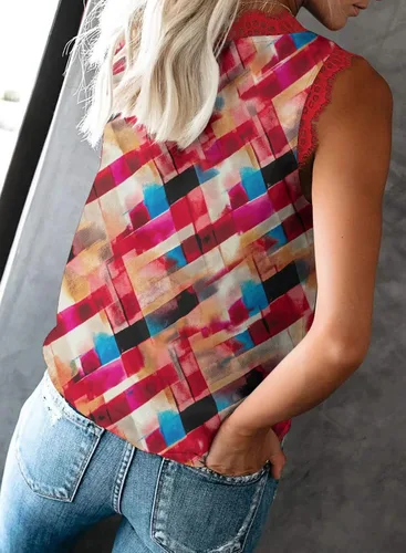 Vista 234 de VIISHOW - Camiseta sin mangas, sexy, con cuello en V y bordes de encaje para mujer, camisola de vestir, camisas de gasa, sin mangas, casuales
