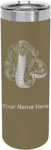 Vista 7 de LaserGram Vaso delgado aislado al vacío de 22 onzas, serpiente cobra, grabado personalizado incluido (negro)