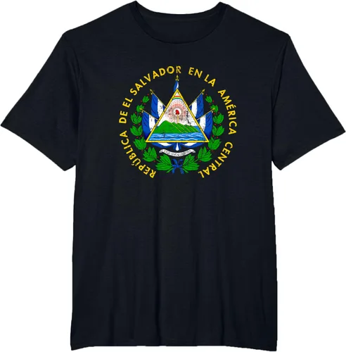 Vista 44 de Escudo de armas de El Salvador Salvadoran Distressed Design T-Shirt