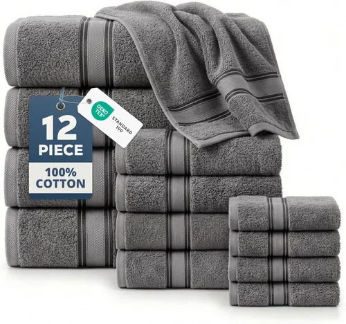 Vista 54 de LANE LINEN Juego de toallas de baño de lujo, 3 piezas, 100% algodón, secado rápido, extra aborbentes, juego de toallas súper suaves, 1 toalla de Gris