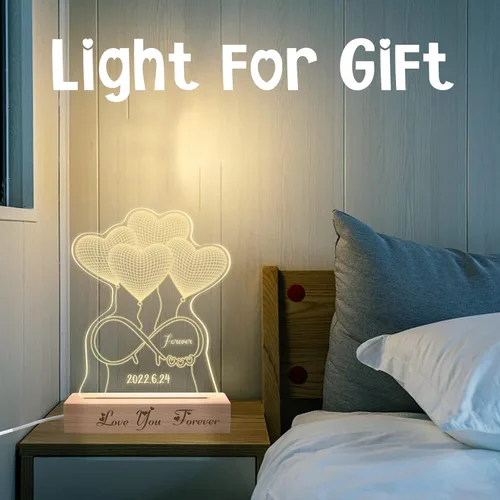 Vista 7 de Lámpara de nombre de ilusión 3D personalizada, lámpara de corazón personalizada con letrero de nombre, luz nocturna LED acrílica personalizada