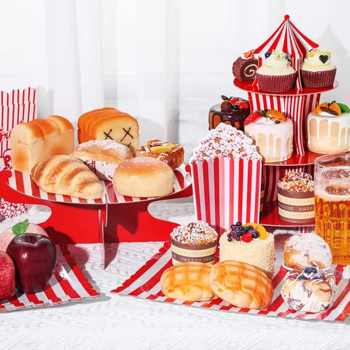 Vista 3 de Zopeal - Juego de 7 soportes para tartas de carnaval de 3 niveles, soporte para cupcakes de circo, carnaval, 1 nivel, bandeja rectangular