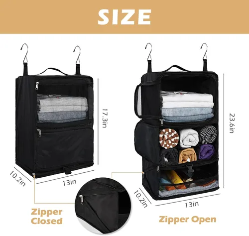 Vista 5 de Surblue Bolsa de Almacenamiento para Viaje con Estantes Colgantes, Cubo de Empaque de Compresión para Maleta Plegable con Capa Extensible de Gran