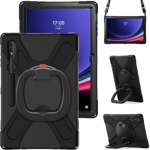 Vista 21 de Funda de silicona resistente para Samsung Galaxy Tab S9+ de 12.4 pulgadas 2023/S8+ /S7+/S7 Fe, con correa para el hombro, soporte para bolígrafo S