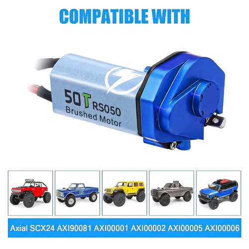 Vista 2 de Motor RC 050 50T Motor cepillado con caja de cambios de transmisión de aleación de aluminio para Axial SCX24 AXI00002 AXI00001 AXI90081 AXI00006 Azul