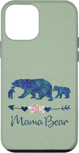 Vista 16 de Teal Blue Purple Floral Mama Bear and Two Cubs Light Green Case for iPhone 16