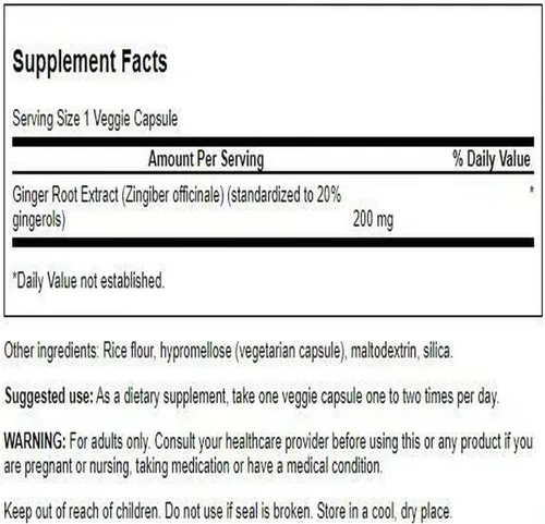Vista 2 de Swanson Extracto de raíz de jengibre de fuerza máxima 200 miligramos 60 cápsulas vegetales