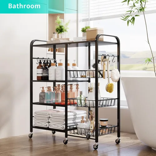 Vista 6 de HapiRm - Carrito rodante de cocina con microondas de 4 niveles - Soporte de mesa para microondas con cestas extraíbles, estante de almacenamiento