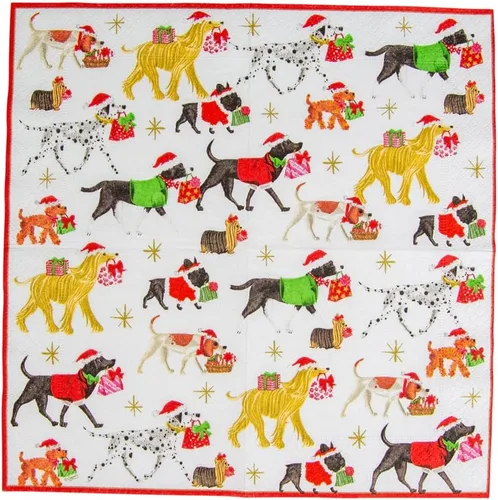 Vista 6 de Entretenimiento con servilletas de cóctel Caspari de Navidad, color blanco