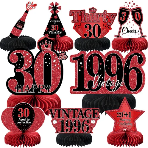 Vista 34 de 9 piezas de decoración de cumpleaños negro dorado 16 centros de mesa de panal para niños y niñas, centros de mesa de feliz cumpleaños 16 Oro negro 16