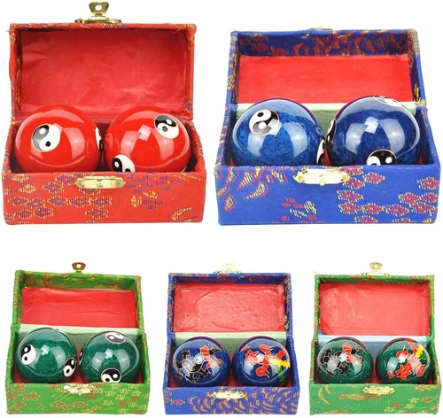 Vista 8 de Xiaokeis 2 pelotas de Baoding, bolas chinas para ejercicio de salud, balón de mano de masaje de meditación con caja, pelota de ejercicio de mano