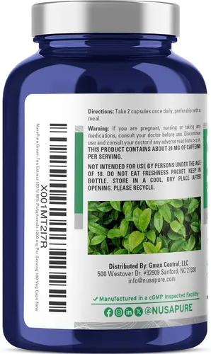 Vista 3 de NusaPure Extracto de té verde extra fuerte 20:1, 24000 mg, 180 cápsulas veganas, 50% EGCG, 98% polifenoles y 80% catequinas, potente extracto 20x