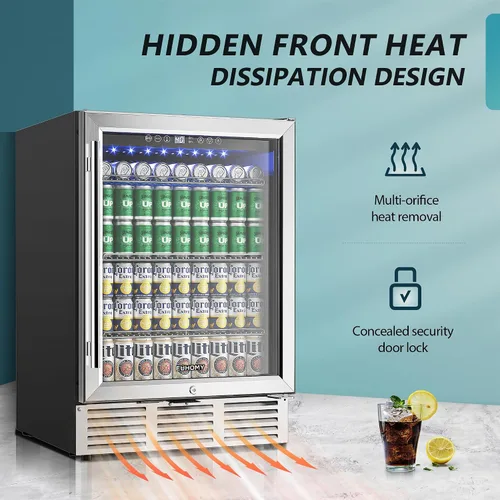 Vista 4 de EUHOMY Refrigerador de bebidas de 24 pulgadas, enfriador de bebidas integrado para 180 latas, refrigerador de cerveza debajo del mostrador