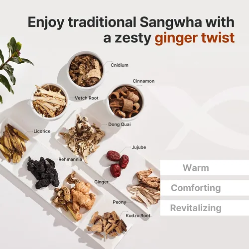 Vista 4 de KWANGDONG Ssang Hwa Jin (Jengibre) - Té herbal coreano tradicional de jengibre, apoya el bienestar general, la energía y la vitalidad, 10 sobres