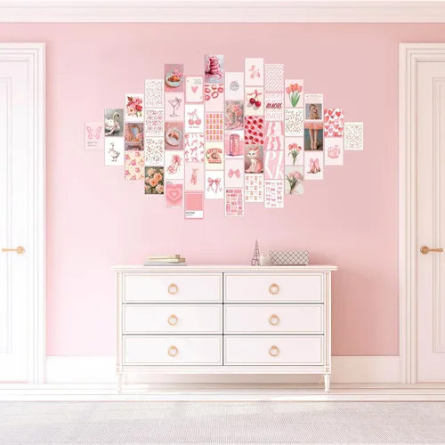 Vista 5 de Uniro Estética de decoración de habitación de coqueta, 50 piezas de decoración de pared de coqueta rosa, pósteres de coqueta, decoración estética