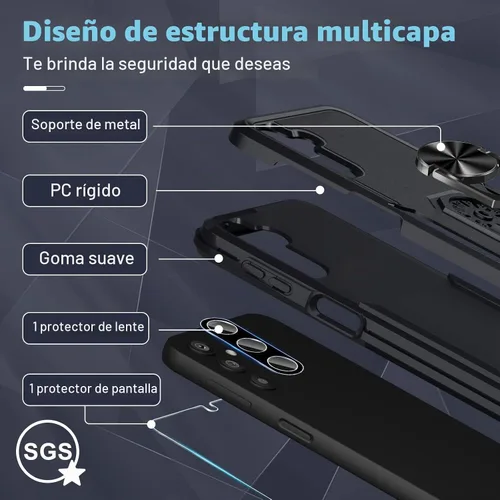 Vista 3 de Janmitta Funda compatible con Samsung Galaxy A14 5G con protector de pantalla + protector de lente de cámara, funda resistente de servicio pesado