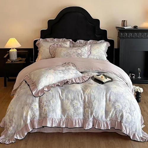 Vista 75 de Juego de funda de edredón blanca con estampado floral azul, juego de ropa de cama de algodón suave estilo bohemio, juego de ropa de cama estética