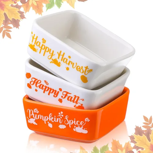Vista 11 de Tanlade 3 piezas de tazón de caramelos de Halloween, mini plato para decoración de bandeja escalonada, tazón de caramelos de maíz cerámico
