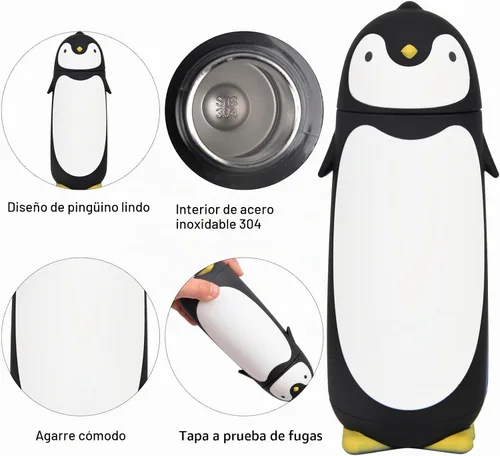 Vista 3 de ChezMax - Botella de agua de acero inoxidable para niños de 9.5 onzas, S Negro