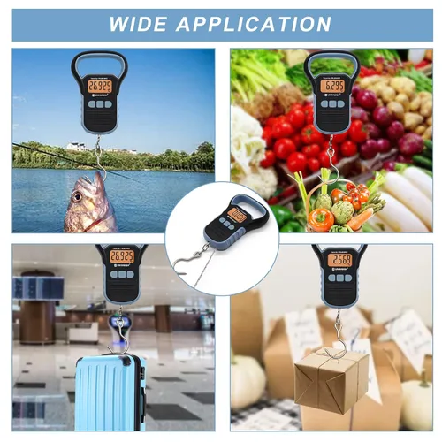 Vista 7 de Báscula de pesca impermeable con pinza de labio, báscula de equipaje colgante postal de 110 libras con gancho, báscula de mano digital con cinta