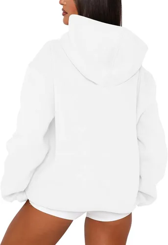 Vista 3 de PRETTODAY Sudadera con capucha de gran tamaño para mujer, sudadera casual de manga larga, color liso, suelta