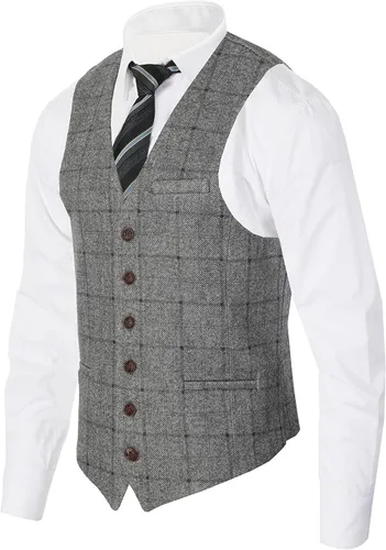 Vista 82 de Gioberti Chaleco de tweed formal de 6 botones para hombres